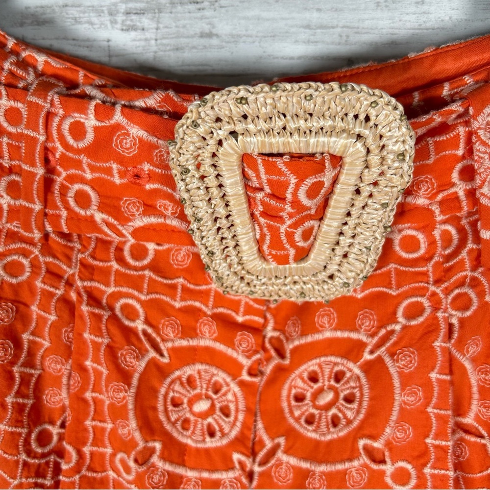 Sam Edelman Romy Highrise Pleated Eyelet Orange Cotton Shorts 6 - Picture 4 of 7